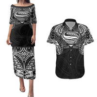 Super Samoan Traditional Tribal Art Tattoos Couples Matching Puletasi and Hawaiian Shirt Black Color LT03 Black - Polynesian Pride