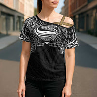 Super Samoan Traditional Tribal Art Tattoos Cross Shoulder Shirt Black Color LT03 - Polynesian Pride