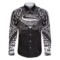 Super Samoan Traditional Tribal Art Tattoos Family Matching Long Sleeve Bodycon Dress and Hawaiian Shirt Black Color - Polynesian Pride