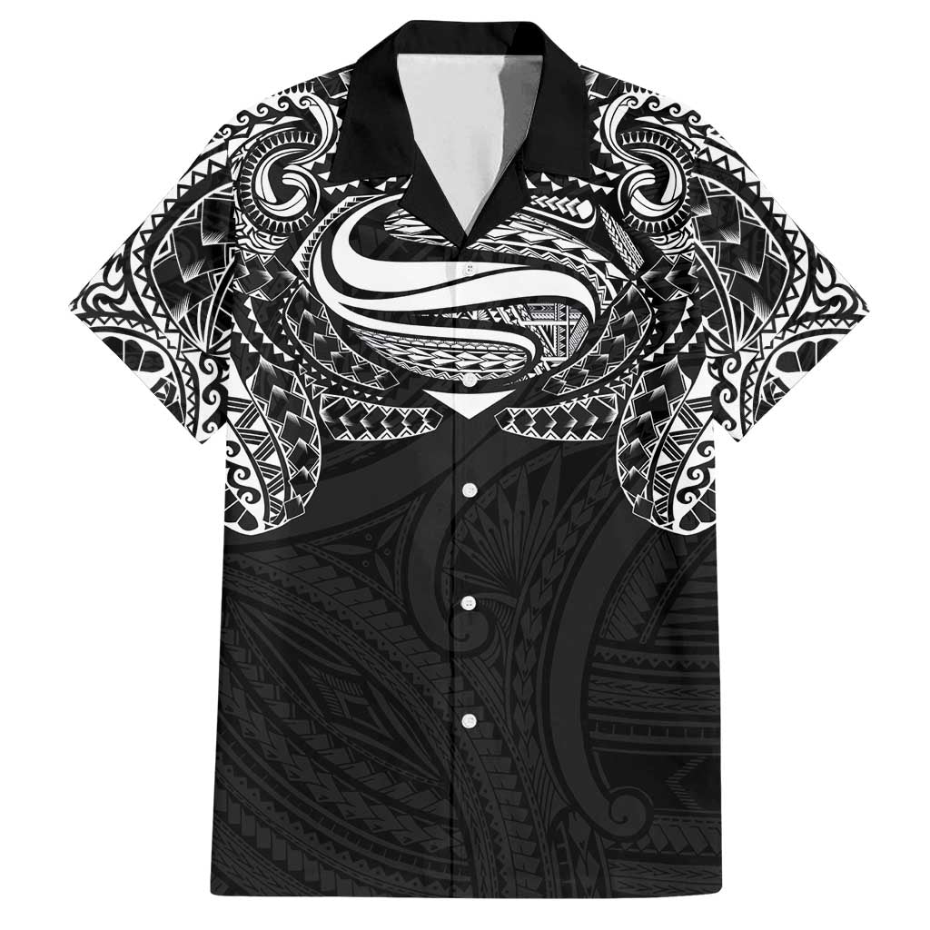 Super Samoan Traditional Tribal Art Tattoos Family Matching Off Shoulder Maxi Dress and Hawaiian Shirt Black Color - Polynesian Pride