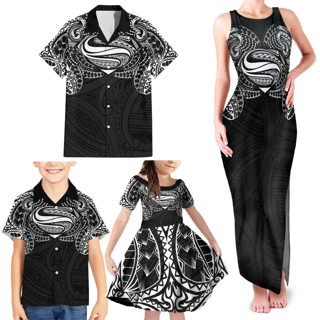 Super Samoan Traditional Tribal Art Tattoos Family Matching Tank Maxi Dress and Hawaiian Shirt Black Color - Polynesian Pride