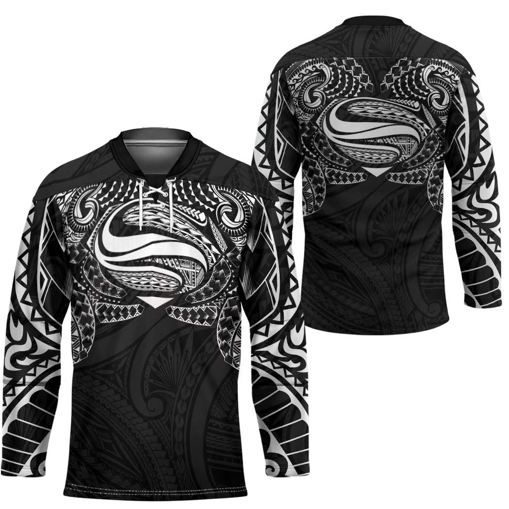 Super Samoan Traditional Tribal Art Tattoos Hockey Jersey Black Color LT03 - Polynesian Pride