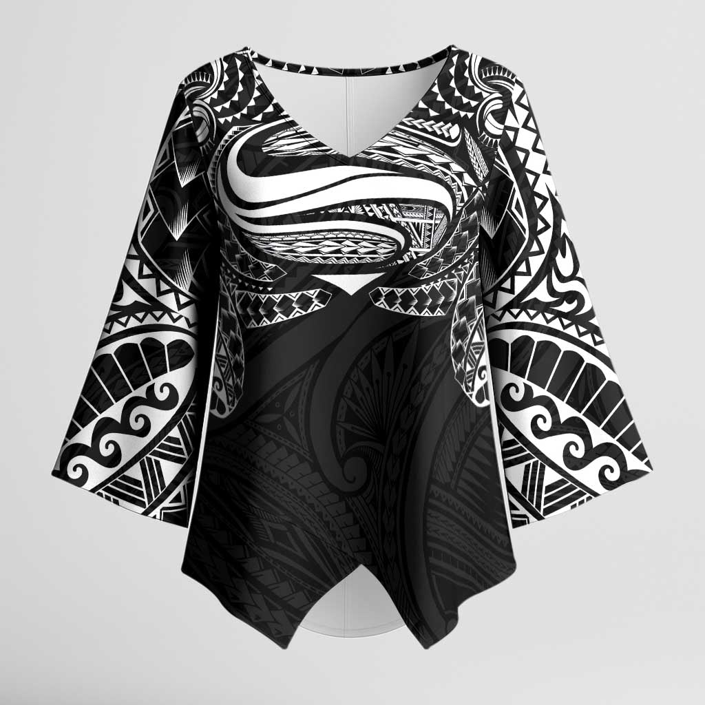 Super Samoan Traditional Tribal Art Tattoos Kimono Sleeve Blouse Black Color LT03 Female Black - Polynesian Pride