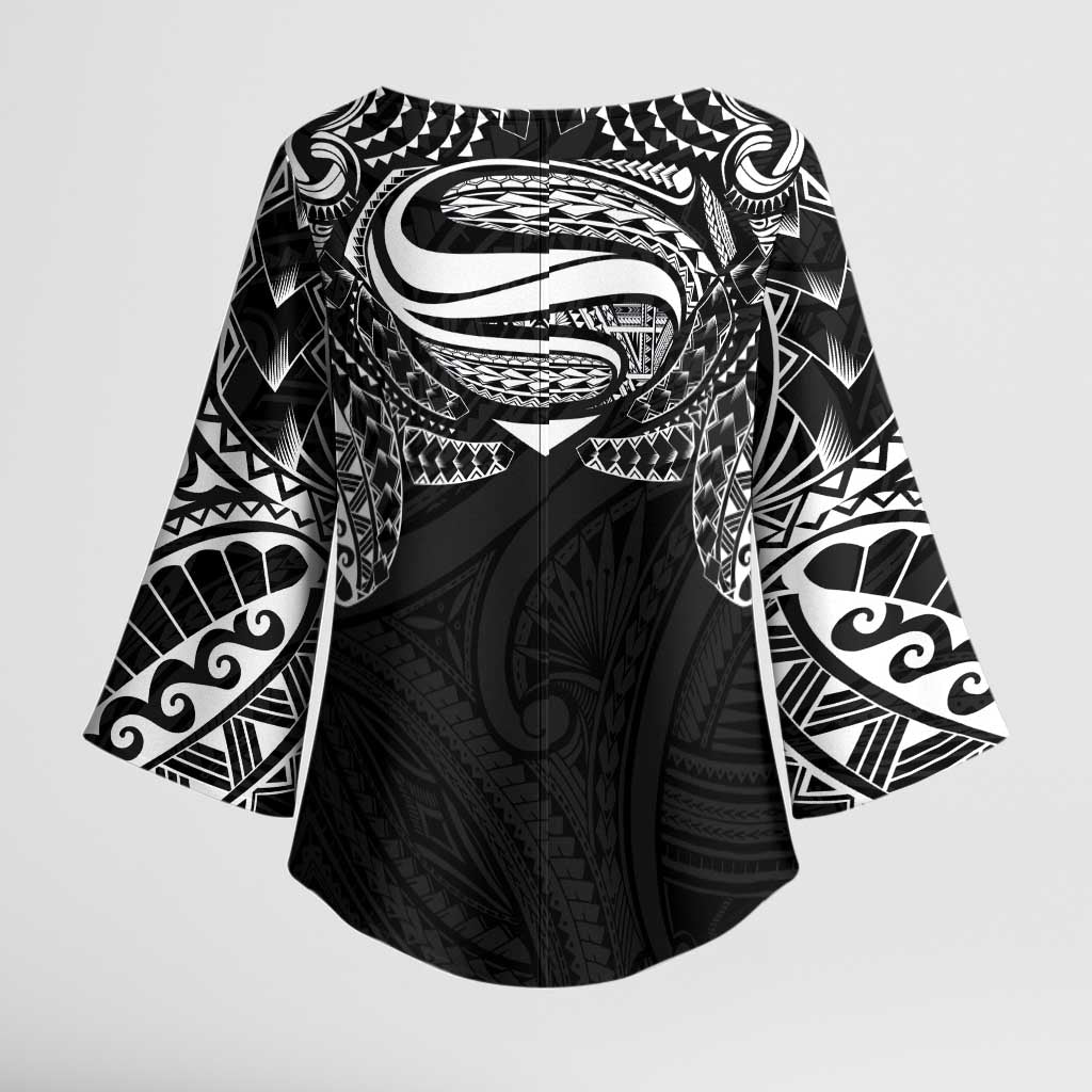 Super Samoan Traditional Tribal Art Tattoos Kimono Sleeve Blouse Black Color LT03 - Polynesian Pride