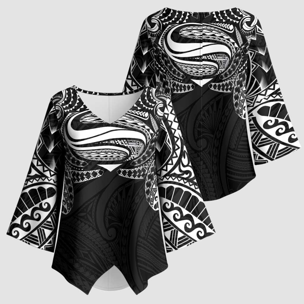 Super Samoan Traditional Tribal Art Tattoos Kimono Sleeve Blouse Black Color LT03 - Polynesian Pride