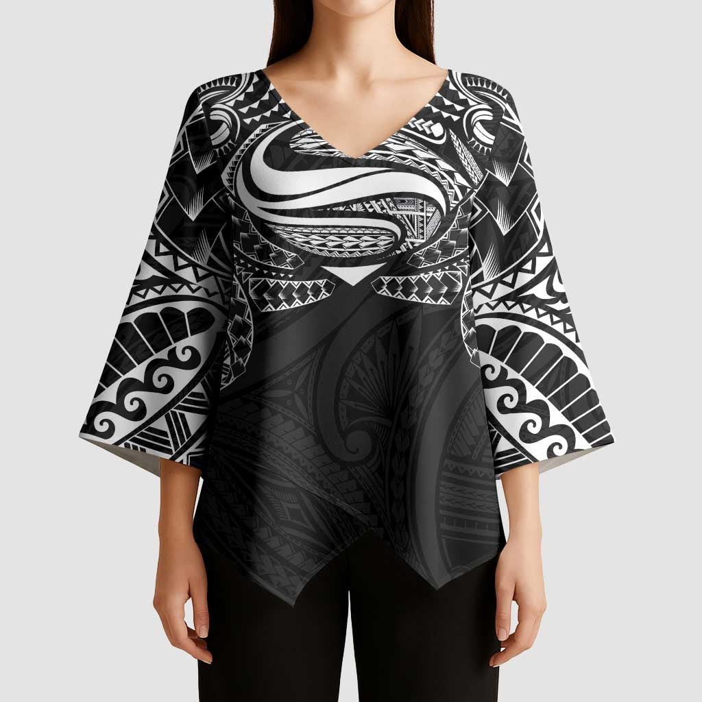 Super Samoan Traditional Tribal Art Tattoos Kimono Sleeve Blouse Black Color LT03 - Polynesian Pride