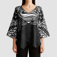 Super Samoan Traditional Tribal Art Tattoos Kimono Sleeve Blouse Black Color LT03 - Polynesian Pride