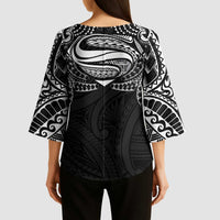 Super Samoan Traditional Tribal Art Tattoos Kimono Sleeve Blouse Black Color LT03 - Polynesian Pride