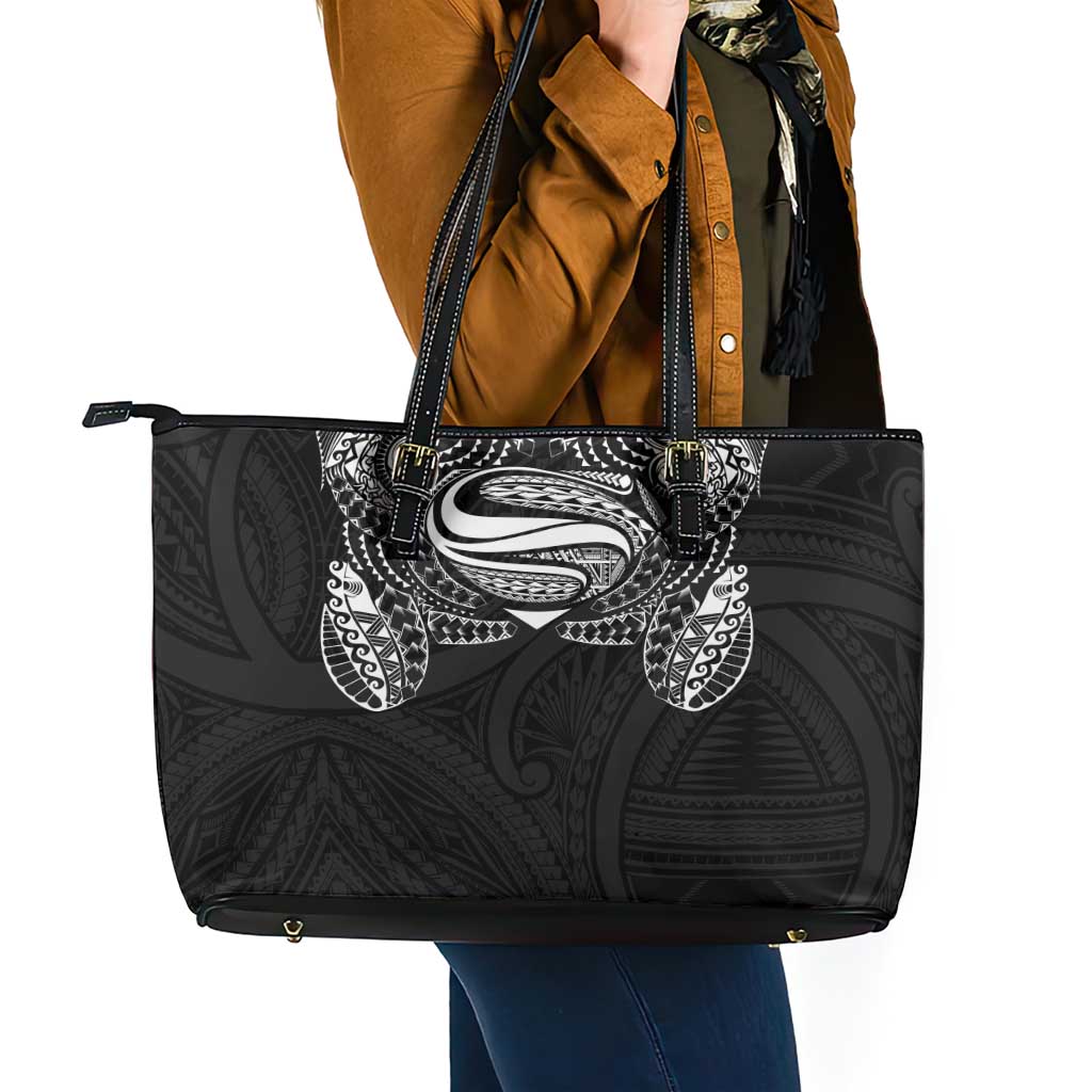 Super Samoan Traditional Tribal Art Tattoos Leather Tote Bag Black Color - Polynesian Pride