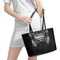 Super Samoan Traditional Tribal Art Tattoos Leather Tote Bag Black Color - Polynesian Pride