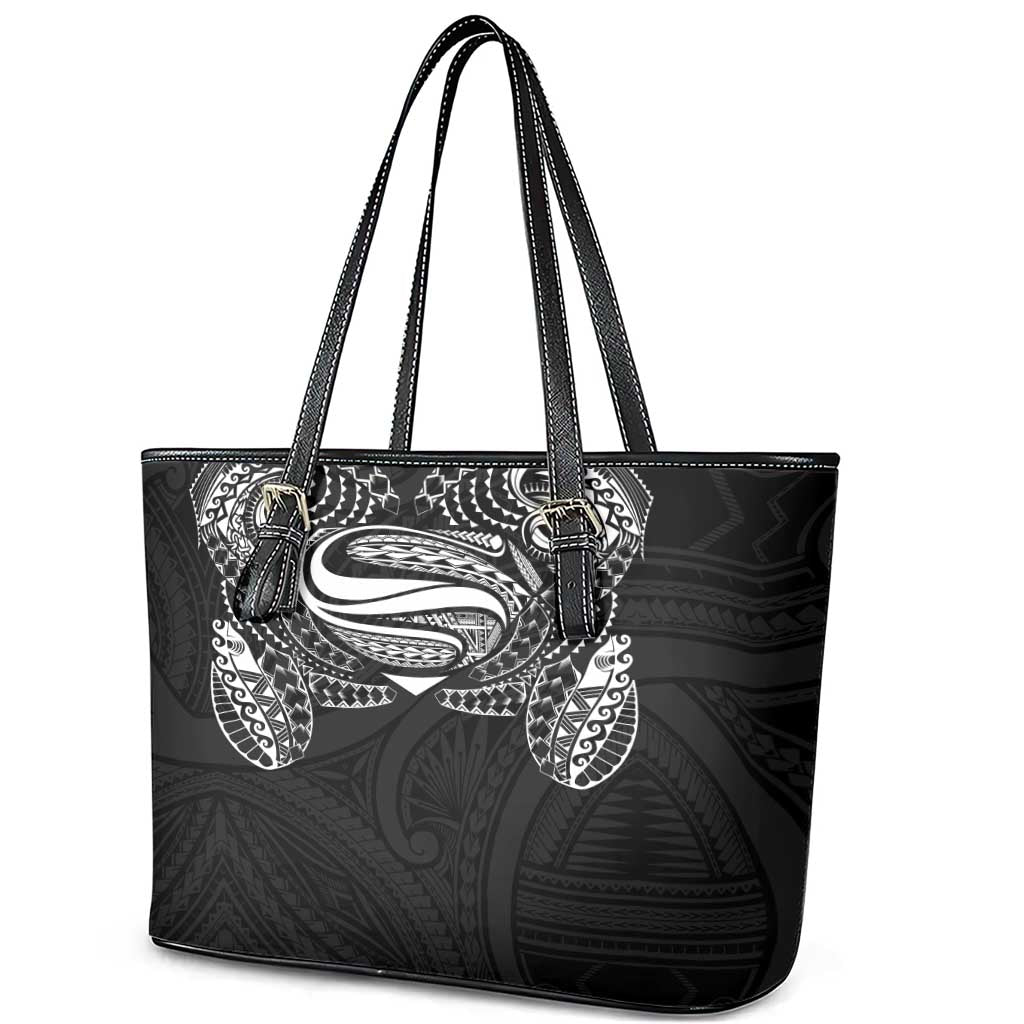 Super Samoan Traditional Tribal Art Tattoos Leather Tote Bag Black Color - Polynesian Pride
