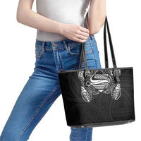 Super Samoan Traditional Tribal Art Tattoos Leather Tote Bag Black Color - Polynesian Pride