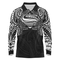 Super Samoan Traditional Tribal Art Tattoos Long Sleeve Polo Shirt Black Color LT03 Black - Polynesian Pride