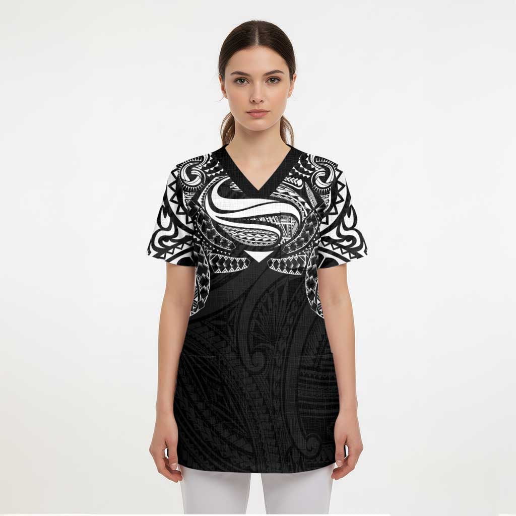 Super Samoan Traditional Tribal Art Tattoos Scrub Top Black Color LT03 - Polynesian Pride