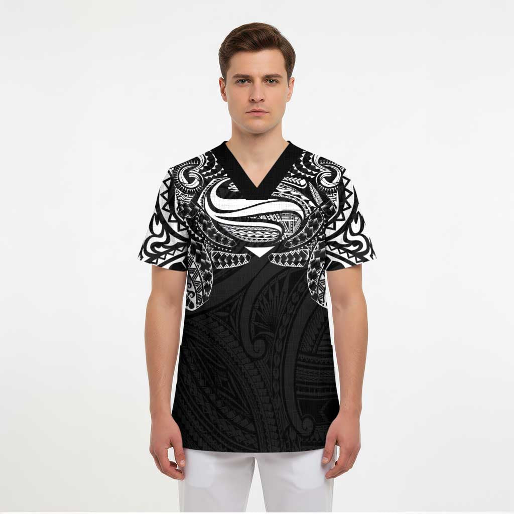 Super Samoan Traditional Tribal Art Tattoos Scrub Top Black Color LT03 - Polynesian Pride
