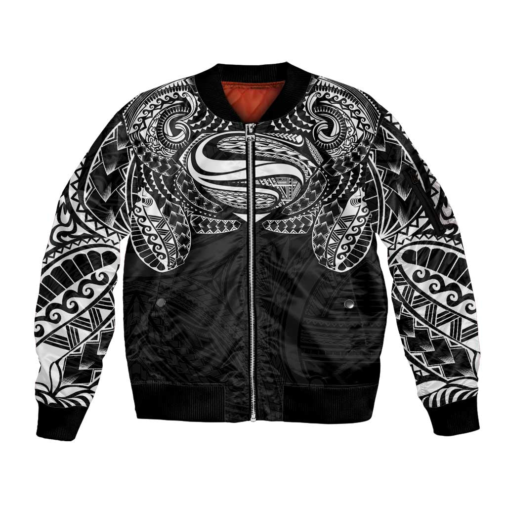 Super Samoan Traditional Tribal Art Tattoos Sleeve Zip Bomber Jacket Black Color - Polynesian Pride