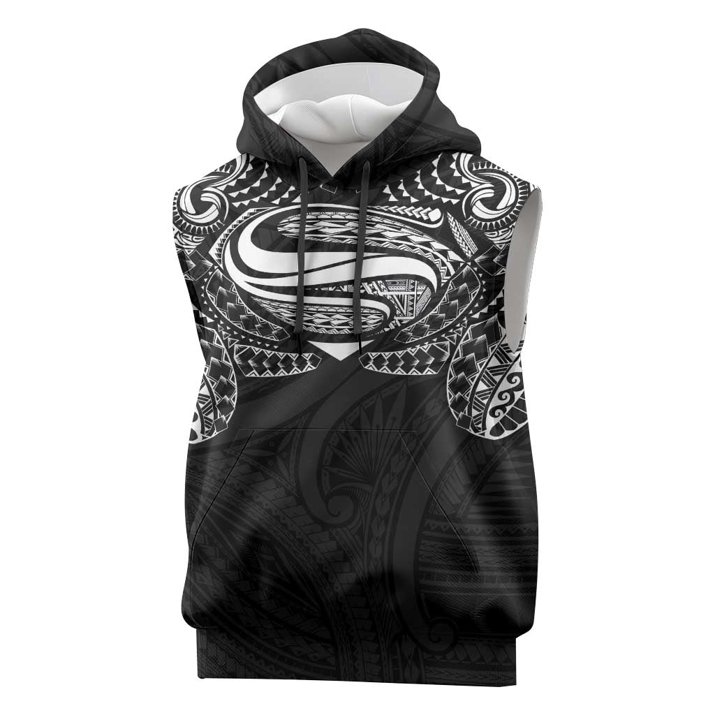 Super Samoan Traditional Tribal Art Tattoos Sleeveless Hoodie Black Color LT03 Black - Polynesian Pride