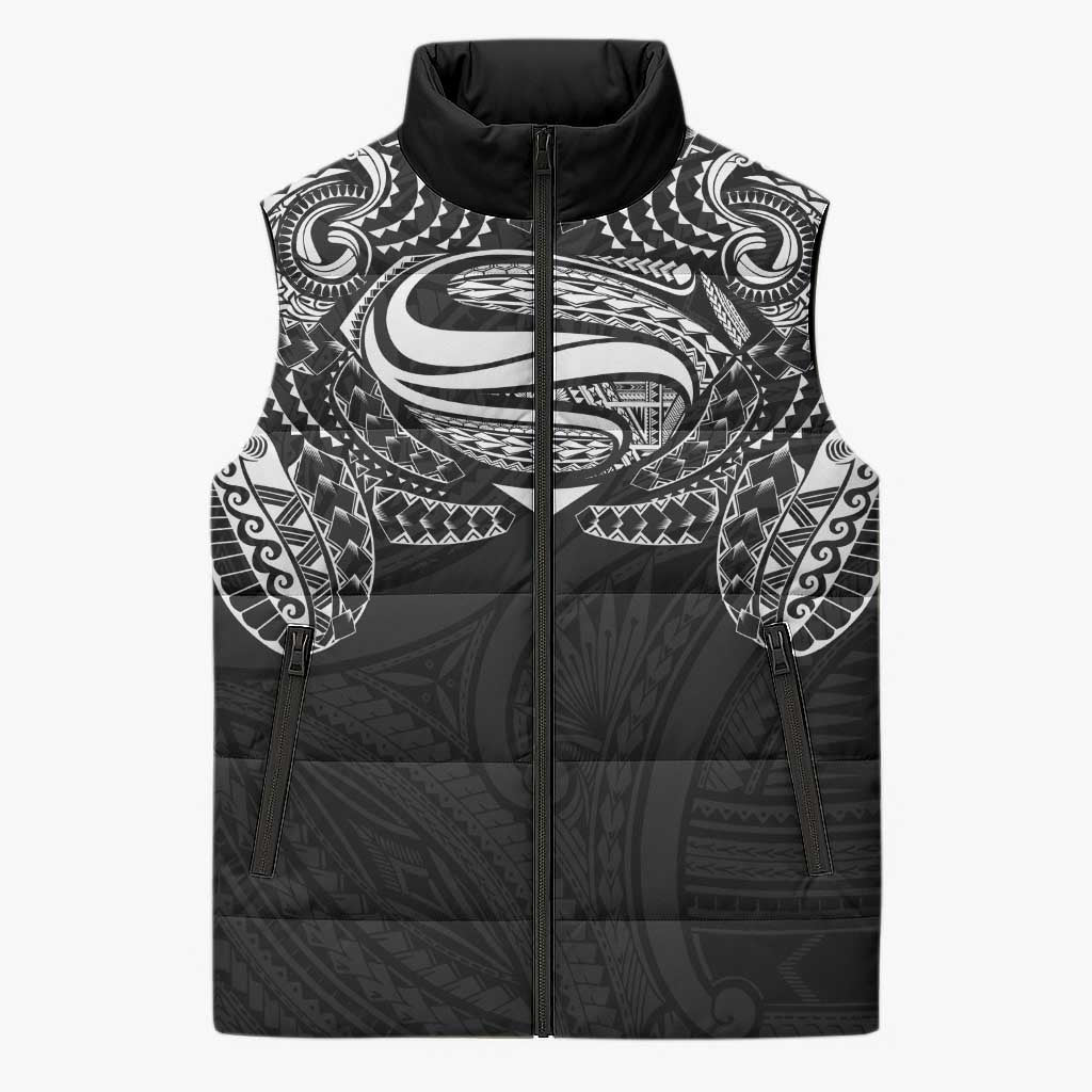 Super Samoan Traditional Tribal Art Tattoos Sleeveless Puffer Jacket Black Color LT03 Unisex Black - Polynesian Pride