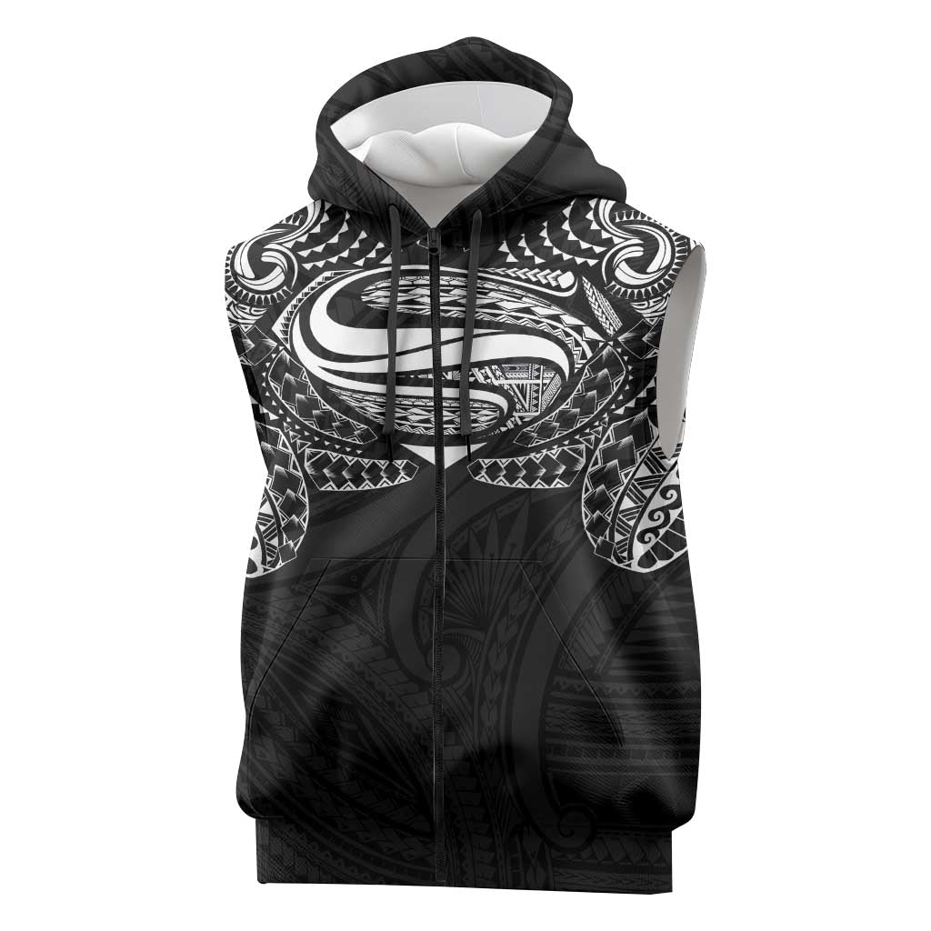 Super Samoan Traditional Tribal Art Tattoos Sleeveless Zip Hoodie Black Color LT03 Black - Polynesian Pride