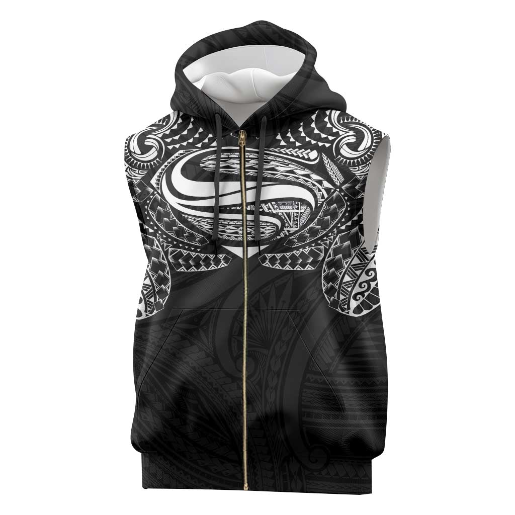 Super Samoan Traditional Tribal Art Tattoos Sleeveless Zip Hoodie Black Color - Polynesian Pride