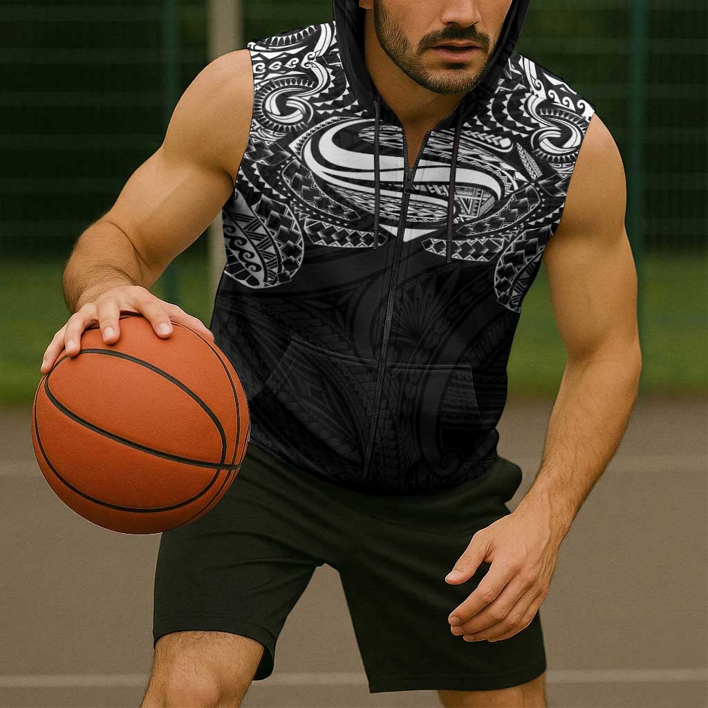 Super Samoan Traditional Tribal Art Tattoos Sleeveless Zip Hoodie Black Color LT03 - Polynesian Pride