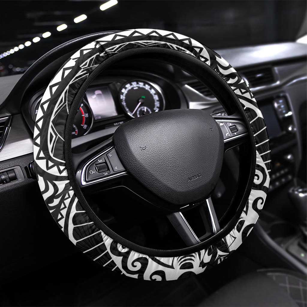 Super Samoan Traditional Tribal Art Tattoos Steering Wheel Cover Black Color LT03 Universal Fit Black - Polynesian Pride