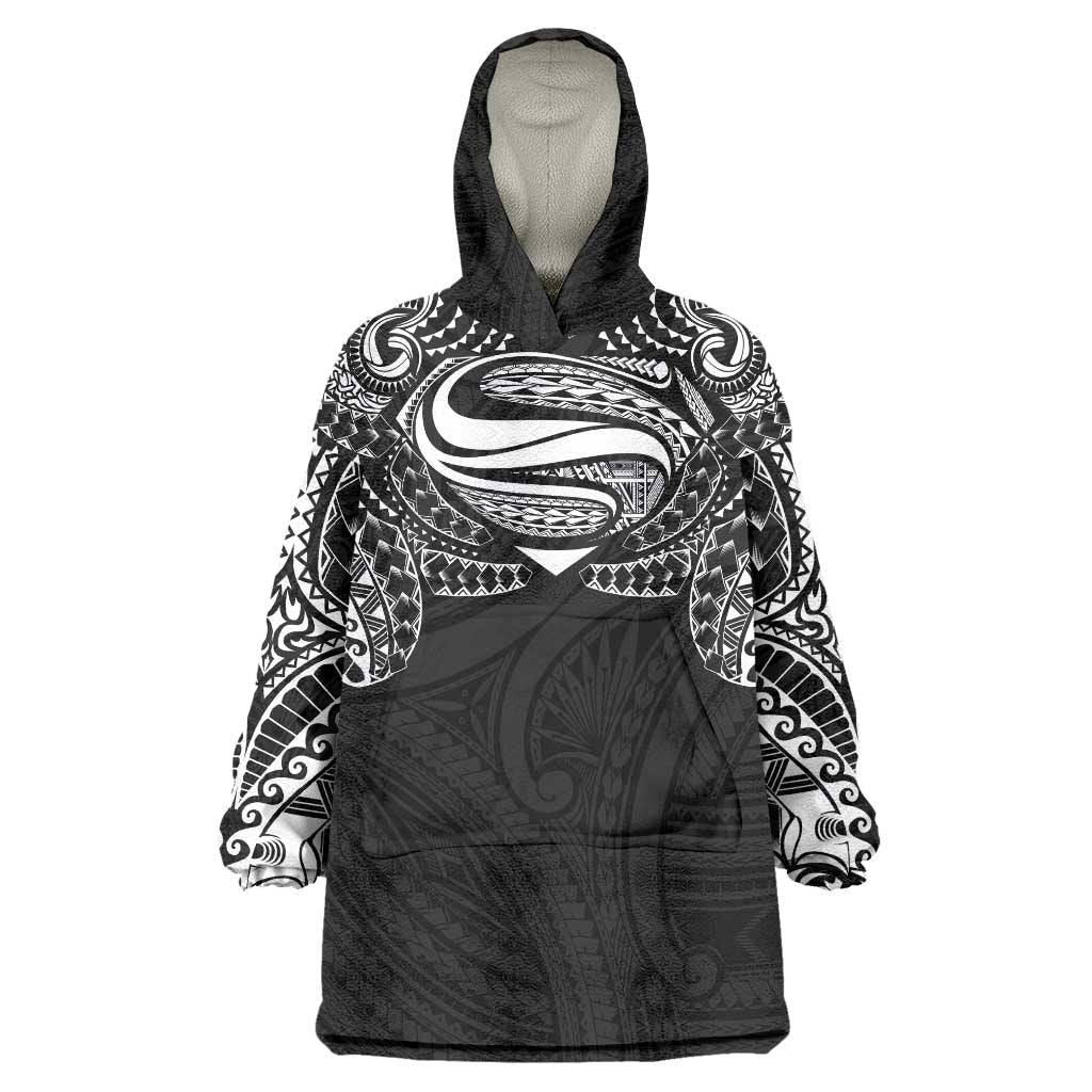 Super Samoan Traditional Tribal Art Tattoos Wearable Blanket Hoodie Black Color LT03 One Size Black - Polynesian Pride