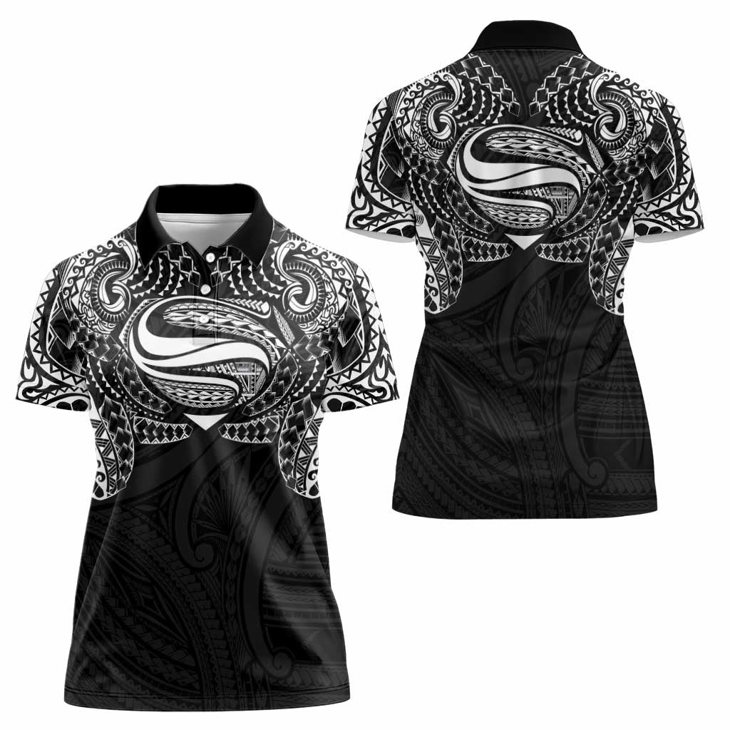 Super Samoan Traditional Tribal Art Tattoos Women Polo Shirt Black Color - Polynesian Pride