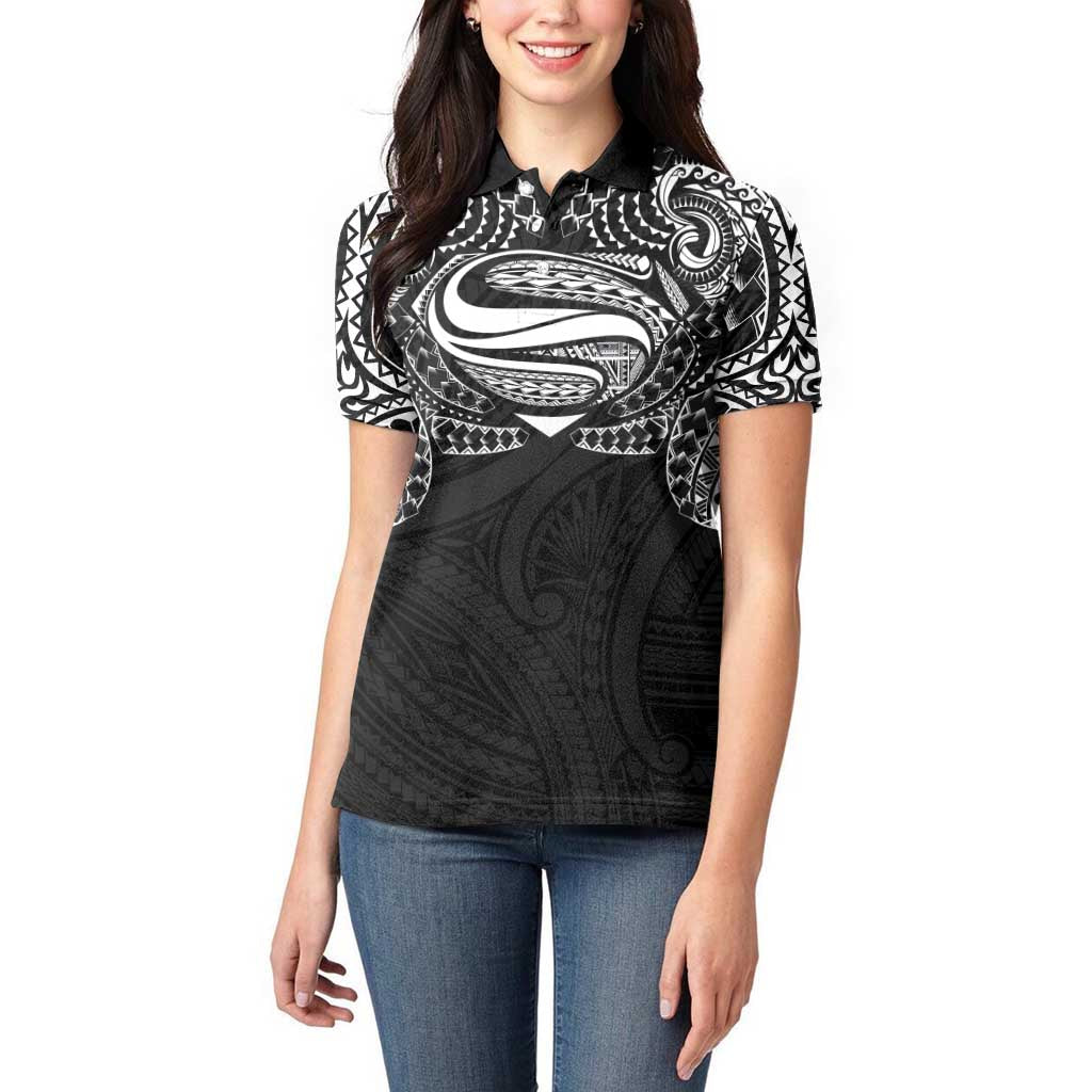Super Samoan Traditional Tribal Art Tattoos Women Polo Shirt Black Color - Polynesian Pride