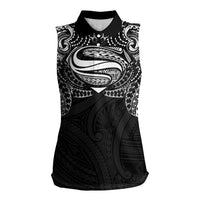 Super Samoan Traditional Tribal Art Tattoos Women Sleeveless Polo Shirt Black Color LT03 Female Black - Polynesian Pride