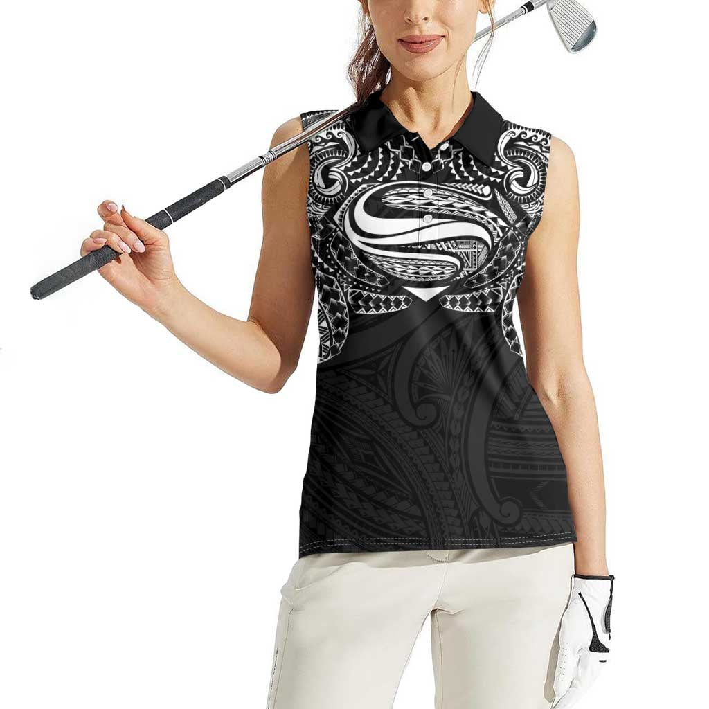 Super Samoan Traditional Tribal Art Tattoos Women Sleeveless Polo Shirt Black Color LT03 - Polynesian Pride