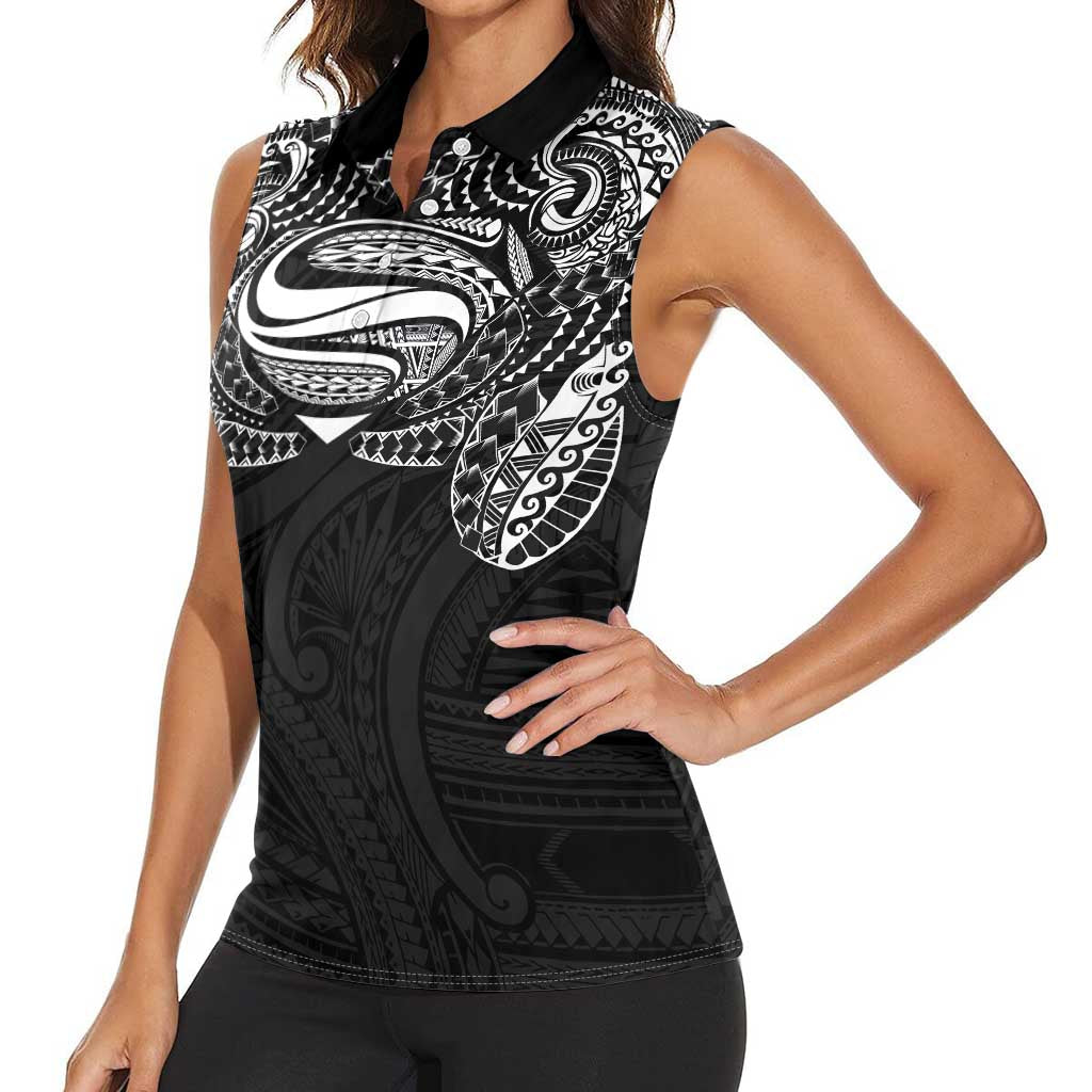 Super Samoan Traditional Tribal Art Tattoos Women Sleeveless Polo Shirt Black Color LT03 - Polynesian Pride
