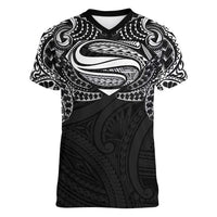Super Samoan Traditional Tribal Art Tattoos Women V-Neck T-Shirt Black Color - Polynesian Pride