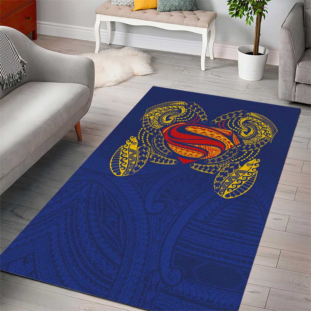 Super Samoan Traditional Tribal Art Tattoos Area Rug Blue Color - Polynesian Pride