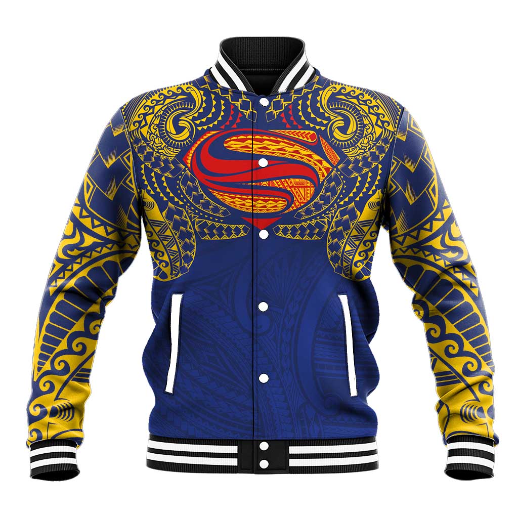 Super Samoan Traditional Tribal Art Tattoos Baseball Jacket Blue Color LT03 Unisex Blue - Polynesian Pride