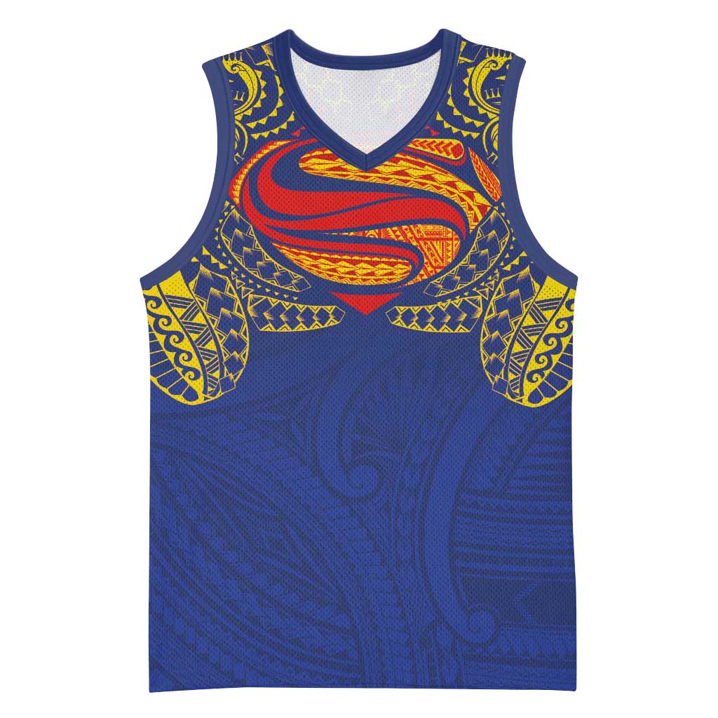 Super Samoan Traditional Tribal Art Tattoos Basketball Jersey Blue Color LT03 Unisex Blue - Polynesian Pride