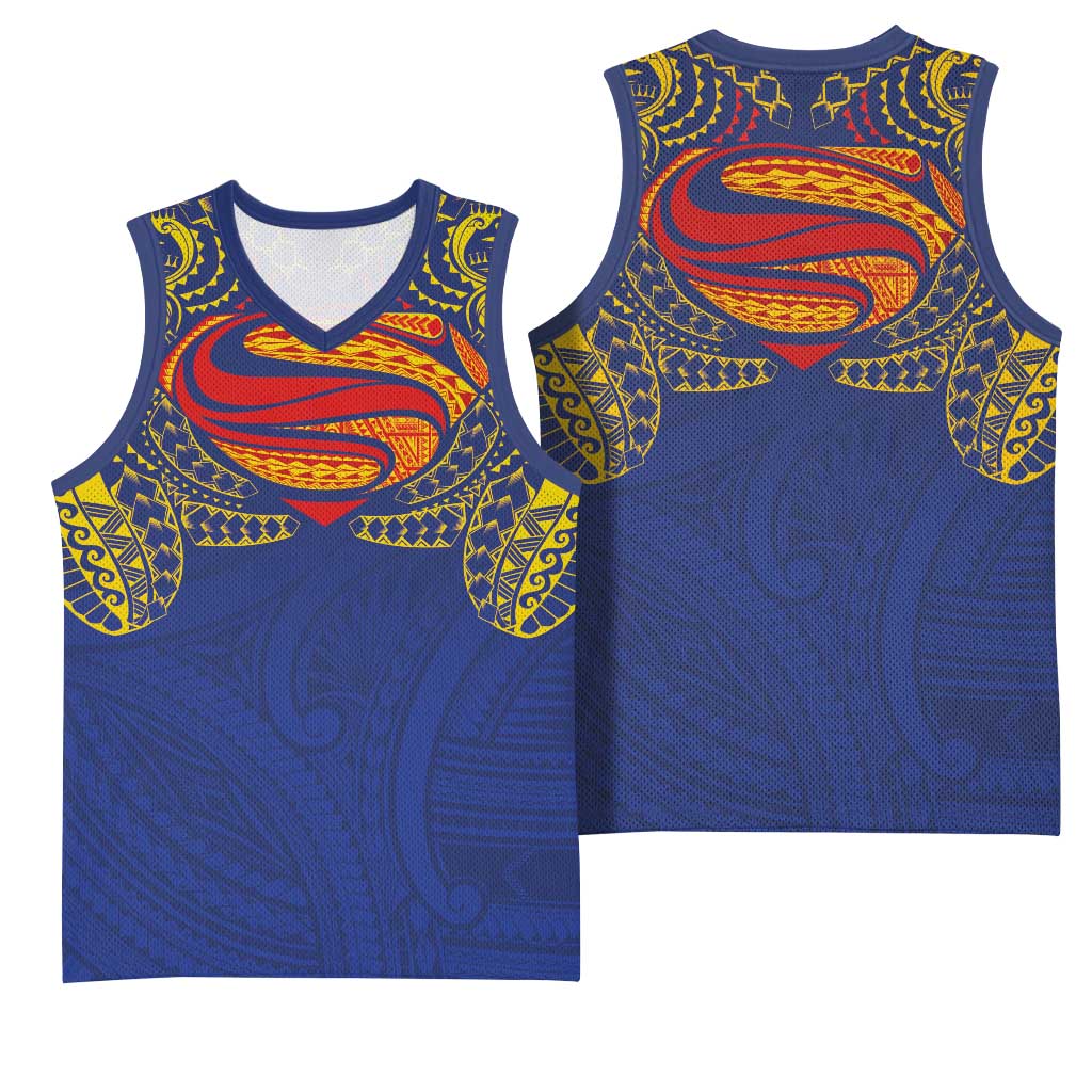 Super Samoan Traditional Tribal Art Tattoos Basketball Jersey Blue Color LT03 - Polynesian Pride
