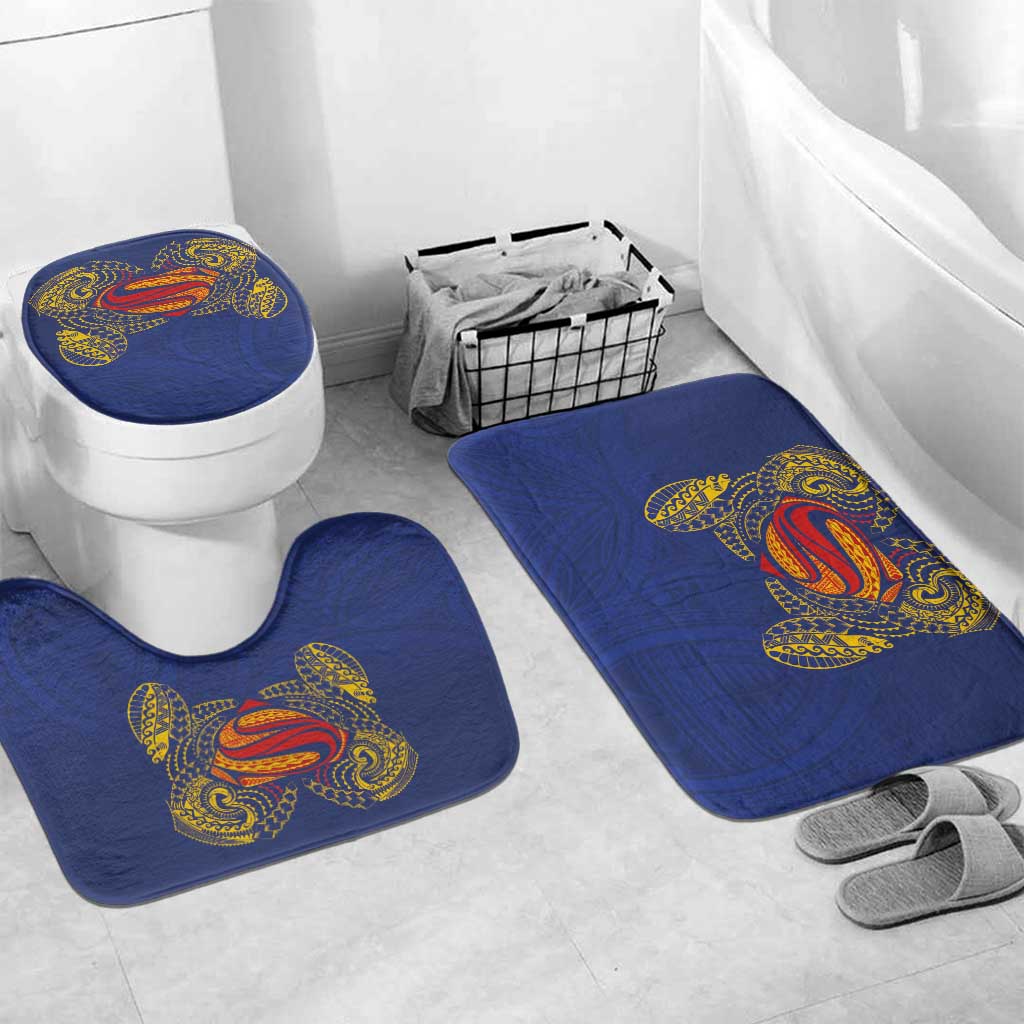 Super Samoan Traditional Tribal Art Tattoos Bathroom Set Blue Color LT03 Mat Set Only (3 pcs) One Size Blue - Polynesian Pride