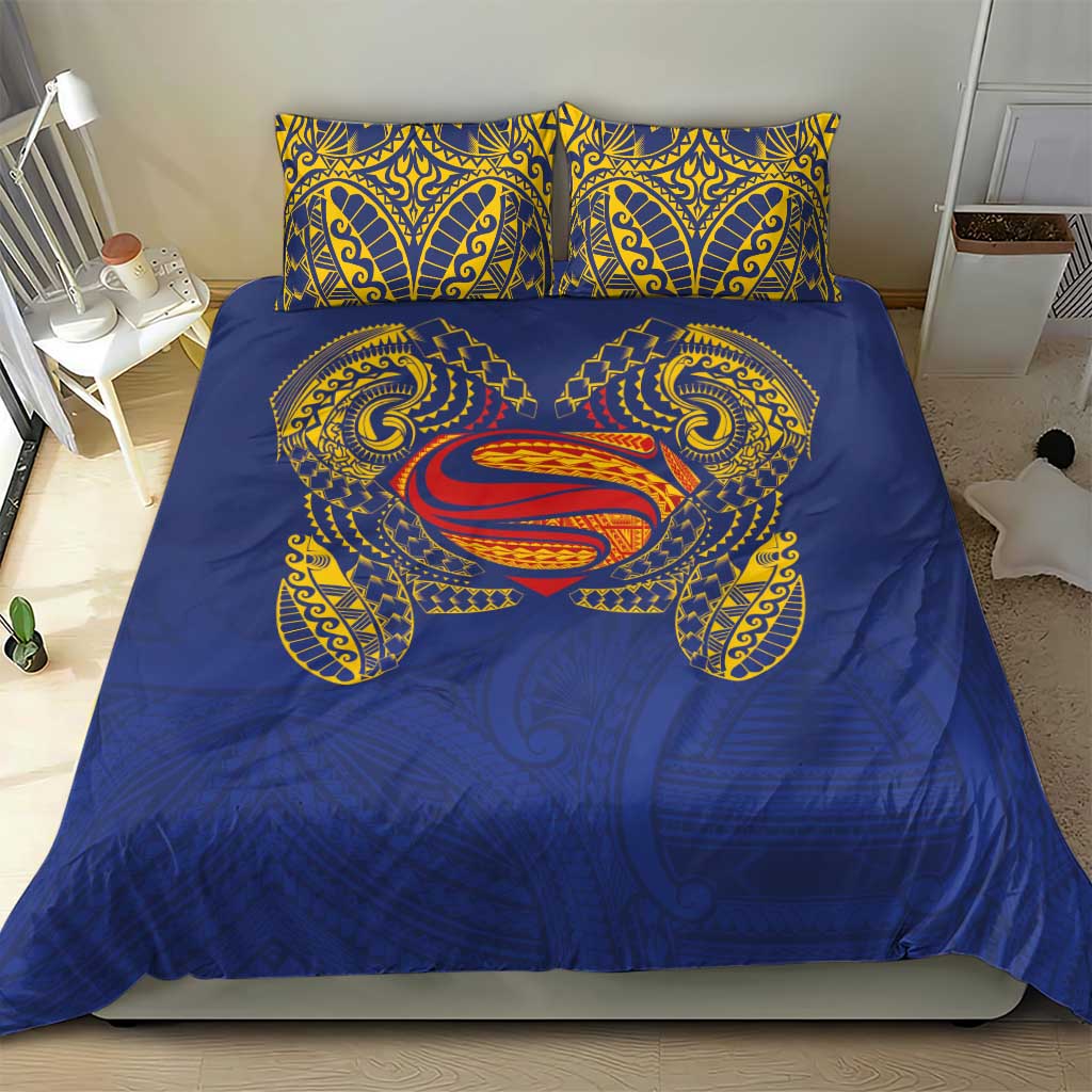 Super Samoan Traditional Tribal Art Tattoos Bedding Set Blue Color - Polynesian Pride