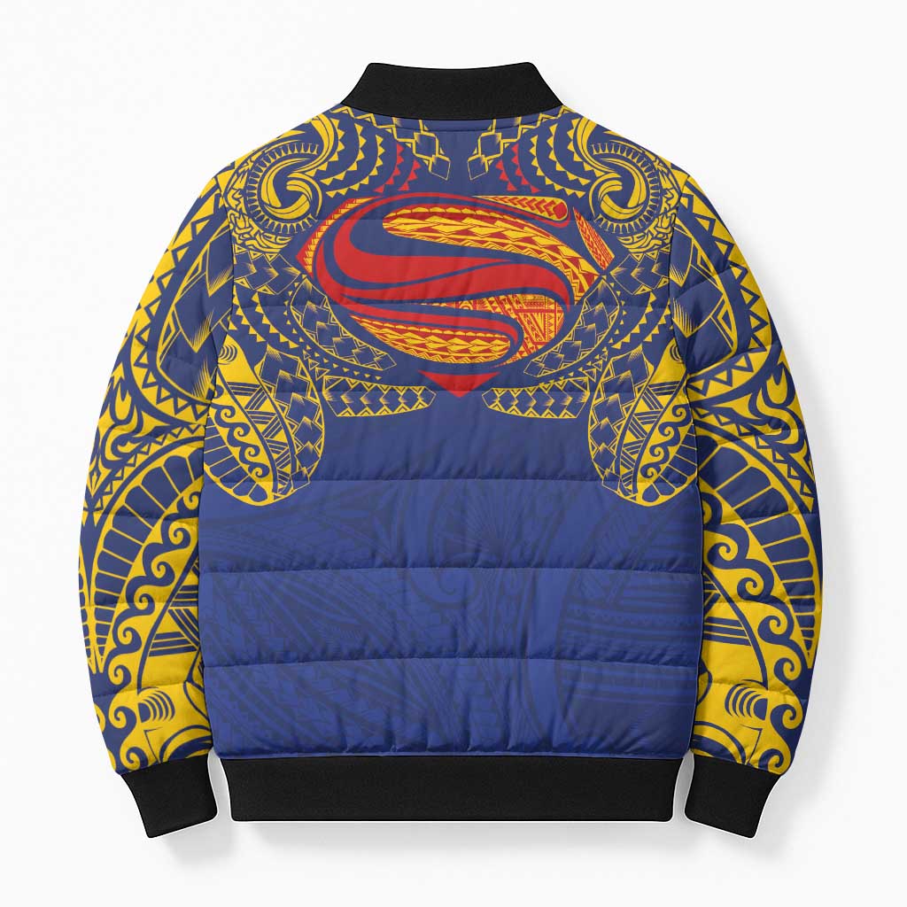 Super Samoan Traditional Tribal Art Tattoos Bomber Puffer Jacket Blue Color LT03 - Polynesian Pride