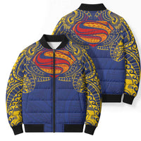 Super Samoan Traditional Tribal Art Tattoos Bomber Puffer Jacket Blue Color LT03 - Polynesian Pride
