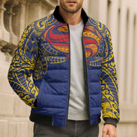 Super Samoan Traditional Tribal Art Tattoos Bomber Puffer Jacket Blue Color LT03 - Polynesian Pride