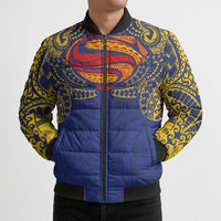 Super Samoan Traditional Tribal Art Tattoos Bomber Puffer Jacket Blue Color LT03 - Polynesian Pride