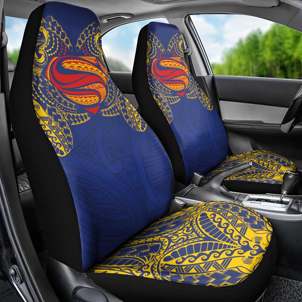 Super Samoan Traditional Tribal Art Tattoos Car Seat Cover Blue Color - Polynesian Pride