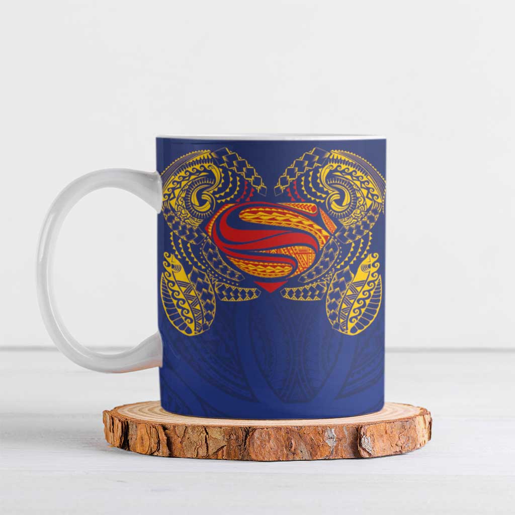 Super Samoan Traditional Tribal Art Tattoos Ceramic Mug Blue Color LT03 Blue - Polynesian Pride