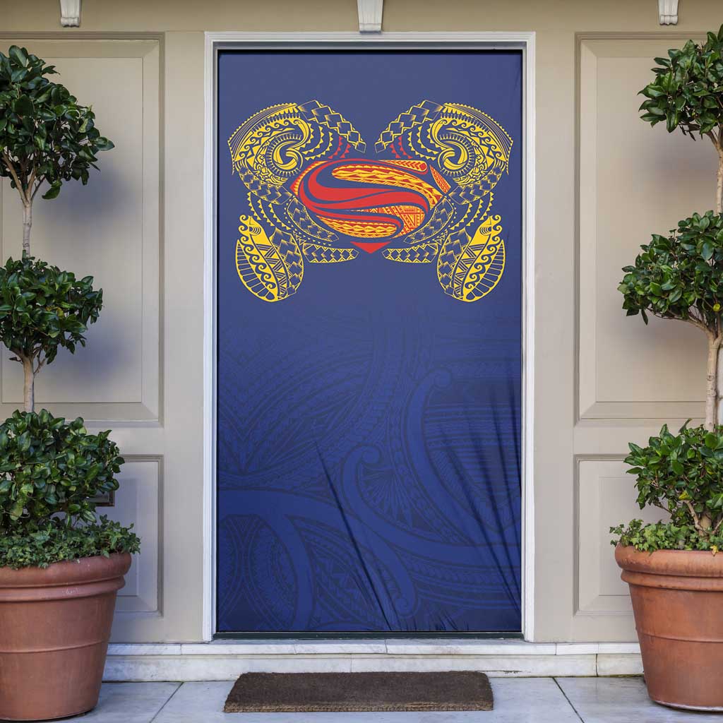 Super Samoan Traditional Tribal Art Tattoos Door Cover Blue Color LT03 Blue - Polynesian Pride