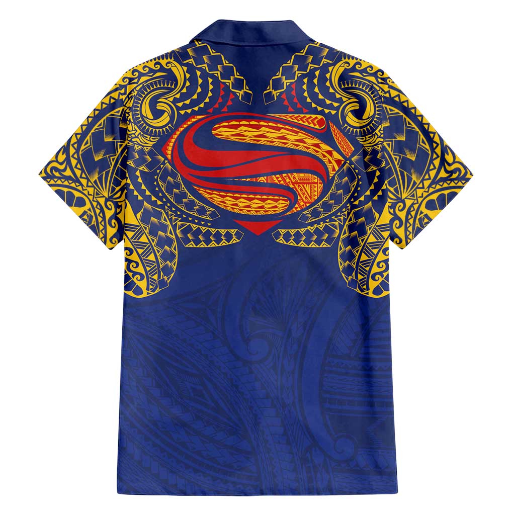 Super Samoan Traditional Tribal Art Tattoos Family Matching Long Sleeve Bodycon Dress and Hawaiian Shirt Blue Color - Polynesian Pride