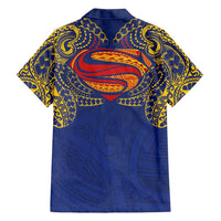 Super Samoan Traditional Tribal Art Tattoos Family Matching Long Sleeve Bodycon Dress and Hawaiian Shirt Blue Color - Polynesian Pride