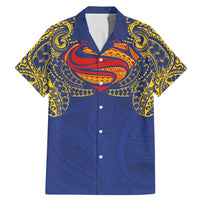 Super Samoan Traditional Tribal Art Tattoos Family Matching Mermaid Dress and Hawaiian Shirt Blue Color LT03 Dad's Shirt - Short Sleeve Blue - Polynesian Pride