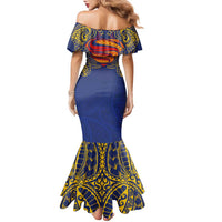 Super Samoan Traditional Tribal Art Tattoos Family Matching Mermaid Dress and Hawaiian Shirt Blue Color LT03 - Polynesian Pride